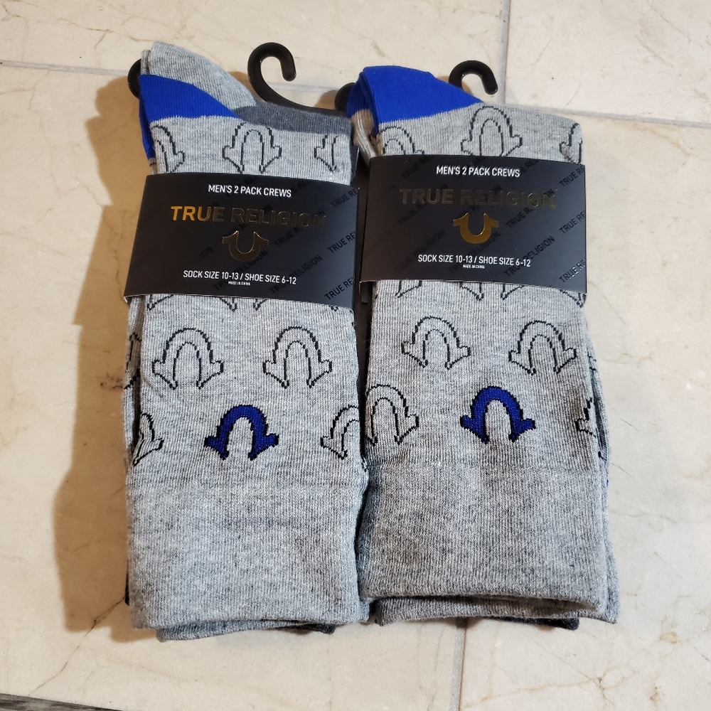 True Religion men's 4pk crew socks logo horseshoe size 10-13 - Picture 1 of 4